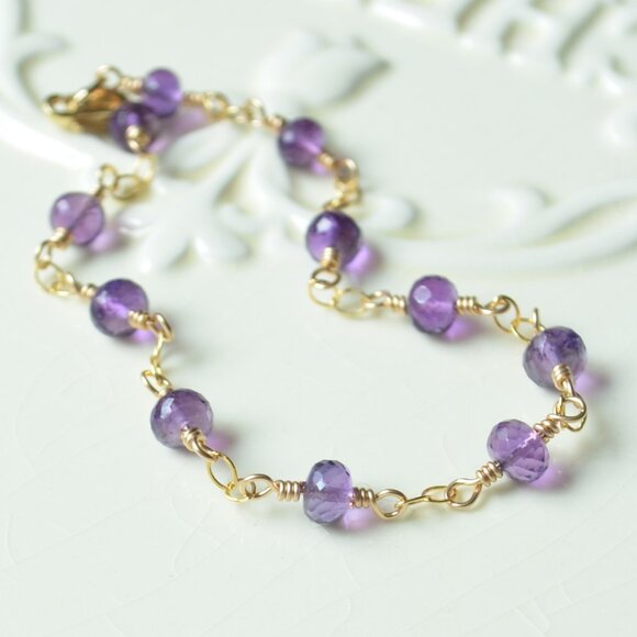 Amethyst Bracelet in Gold - Handmade - Picture 4 of 9
